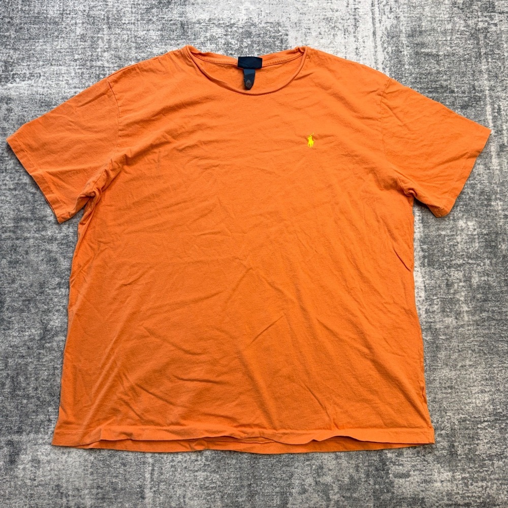 VTG Polo Ralph Lauren T-Shirt Mens XL Orange Single Stitch Crewneck Pony Y2K 90s